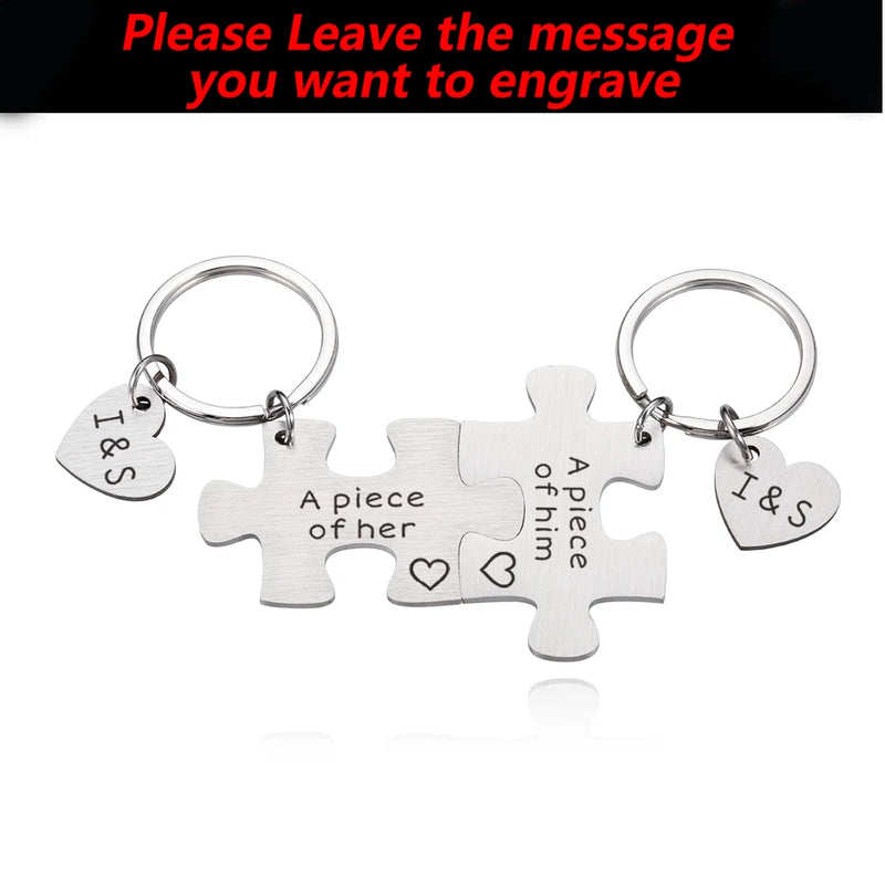 Couples Puzzle Keychains Engraved Initials Gift