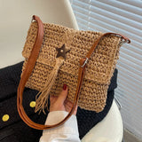 Women Beach Straw Shoulder Bag Tassel Boho Crossbody Handbag Clutch Purse