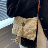Women Beach Straw Shoulder Bag Tassel Boho Crossbody Handbag Clutch Purse
