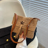 Women Beach Straw Shoulder Bag Tassel Boho Crossbody Handbag Clutch Purse