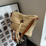 Women Beach Straw Shoulder Bag Tassel Boho Crossbody Handbag Clutch Purse