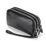 Cow Leather Three Zipper Lining Women Clutch Wallet Large Capacity Female Purse