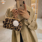 Leopard Plush Clip Crossbody Bag for Women Winter Handbag