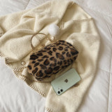 Leopard Plush Clip Crossbody Bag for Women Winter Handbag
