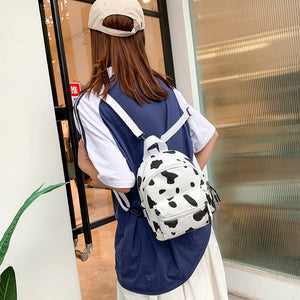 Cow Print Backpack Women Canvas Shoulder Schoolbag