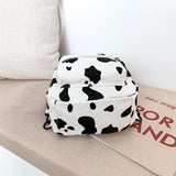 Cow Print Backpack Women Canvas Shoulder Schoolbag