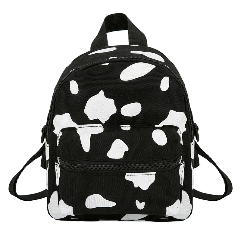 Cow Print Backpack Women Canvas Shoulder Schoolbag