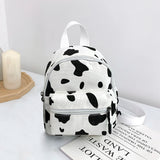 Cow Print Backpack Women Canvas Shoulder Schoolbag
