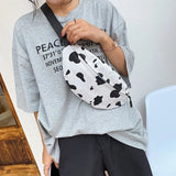 Cow Print Canvas Belt Bag for Women Fanny Pack Female Banana Waist Bag