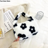 Cow Print Plush Shoulder Purse Soft Fur Handbag Wedding Totes Girls Clutches Bag