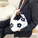 Cow Print Plush Shoulder Purse Soft Fur Handbag Wedding Totes Girls Clutches Bag