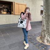 Cow Print Shoulder Bags Women Canvas Large Capacity Students All-match