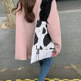Cow Print Shoulder Bags Women Canvas Large Capacity Students All-match