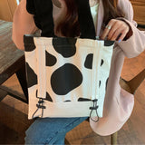 Cow Print Shoulder Bags Women Canvas Large Capacity Students All-match