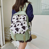 Cow Print Women Backpack Preppy Style Nylon Student Laptop Backpacks For Girls