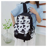 Cow Print Women Backpack Preppy Style Nylon Student Laptop Backpacks For Girls