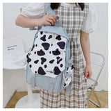 Cow Print Women Backpack Preppy Style Nylon Student Laptop Backpacks For Girls