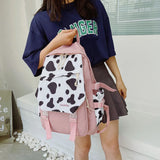 Cow Print Women Backpack Preppy Style Nylon Student Laptop Backpacks For Girls