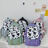 Cow Print Women Backpack Preppy Style Nylon Student Laptop Backpacks For Girls