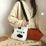 Cow Printed Shoulder Bags Women Canvas Bag Large Capacity Harajuku