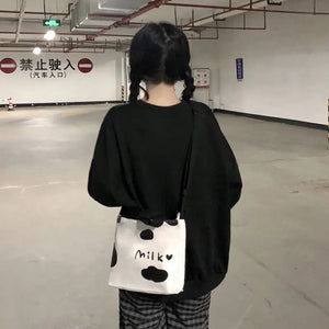 Cow Printed Shoulder Bags Women Canvas Bag Large Capacity Harajuku