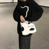 Cow Printed Shoulder Bags Women Canvas Bag Large Capacity Harajuku