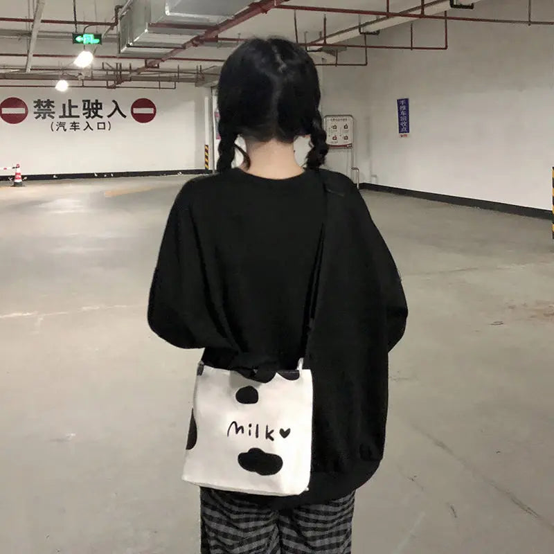 Cow Printed Shoulder Bags Women Canvas Bag Large Capacity Harajuku
