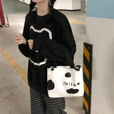 Cow Printed Shoulder Bags Women Canvas Bag Large Capacity Harajuku