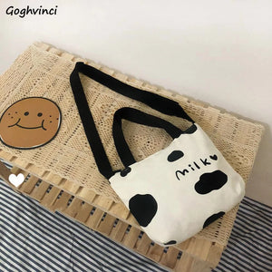Cow Printed Shoulder Bags Women Canvas Bag Large Capacity Harajuku