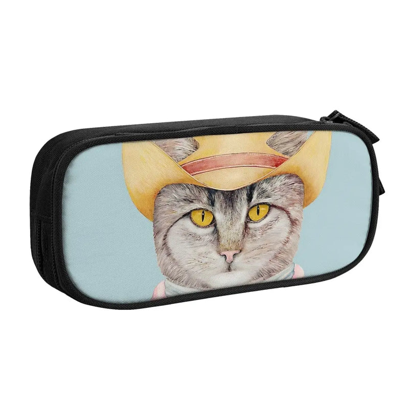 Cowboy Cat Pen Box Student School Anime Zipper Pen Bag Child Stationery Bag