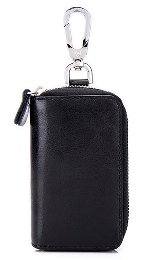 Women Men Cowhide Leather Zipper key Purse Bag Car Key Wallets Multifunction
