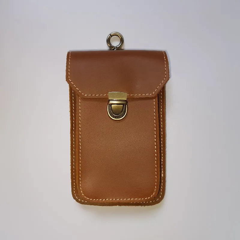 Cowhide Leather Waist Bag Retro 7-inch Phone Vintage Cigarette B