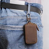 Cowhide Key Holder Case Car Keychain Wallet Dual Zipper
