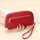 Cowhide Ladies Clutch Bag Large Capacity Zipper Phone Purse Leather Long Wallet