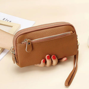 Cowhide Ladies Clutch Bag Large Capacity Zipper Phone Purse Leather Long Wallet