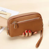 Cowhide Ladies Clutch Bag Large Capacity Zipper Phone Purse Leather Long Wallet