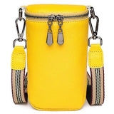 Cowhide Leather Crossbody Bags Mini Messenger Bags Solid Zipper Wide Strap