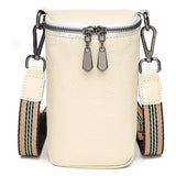 Cowhide Leather Crossbody Bags Mini Messenger Bags Solid Zipper Wide Strap