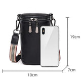Cowhide Leather Crossbody Bags Mini Messenger Bags Solid Zipper Wide Strap
