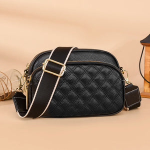 Cowhide Leather Crossbody Sling Bag Multi-layer Pocket Messenger Handbag