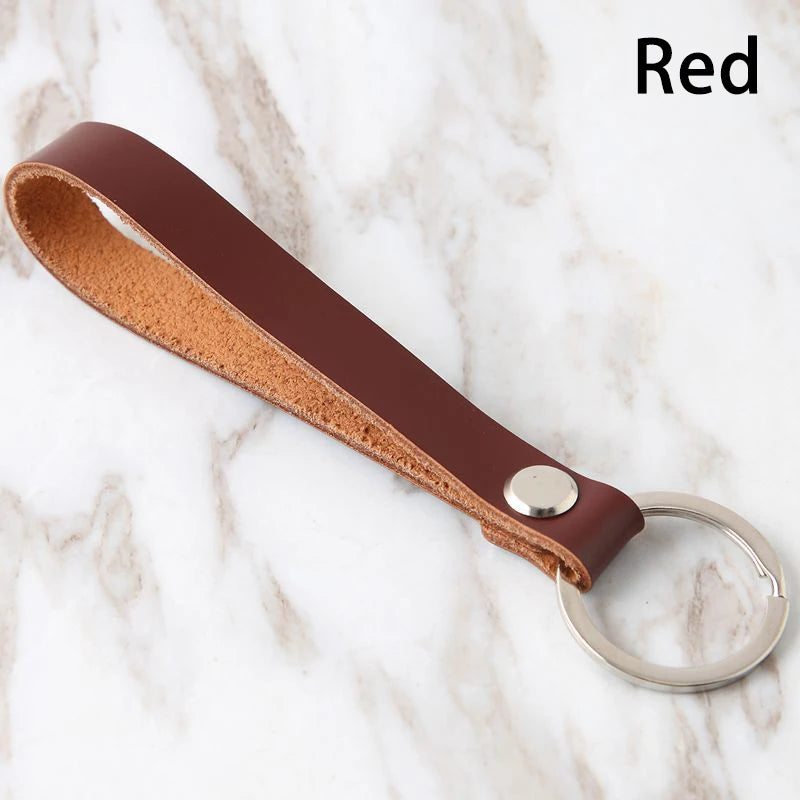 Cowhide Leather Keychain Pocket for Bag Car Keys Clip Ring DIY Gift