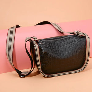 Cowhide Leather Women's Shoulder Bag Crocodile Pattern Zipper Messenger Handbag