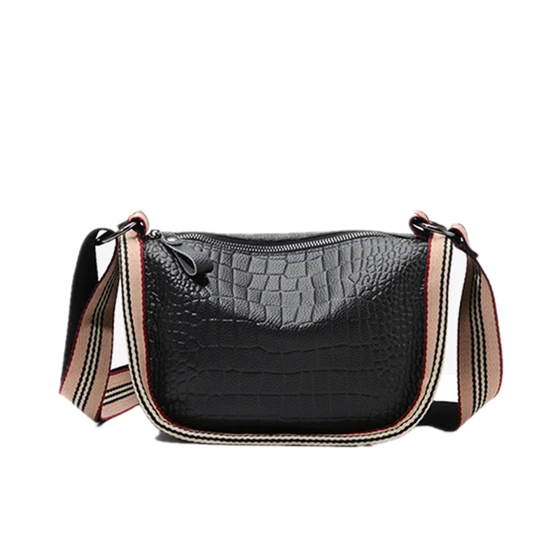 Cowhide Leather Women's Shoulder Bag Crocodile Pattern Zipper Messenger Handbag