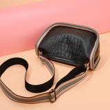 Cowhide Leather Women's Shoulder Bag Crocodile Pattern Zipper Messenger Handbag