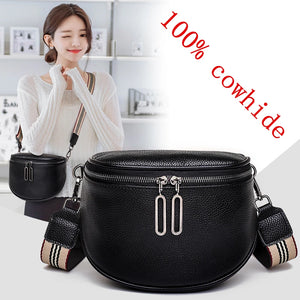 Cowhide Women Crossbody Bag Semicircle Saddle Bags Soft...