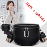 Cowhide Women Crossbody Bag Semicircle Saddle Bags Soft...
