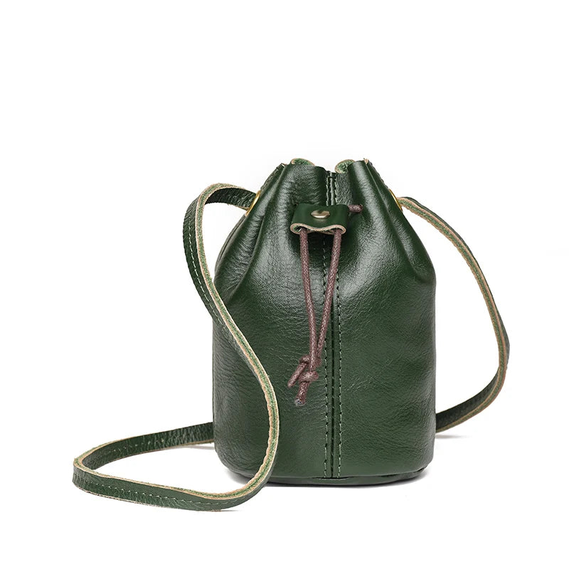 Cowhide Small Crossbody Bags Soft Leather Mini Bucket Shoulder Messenger