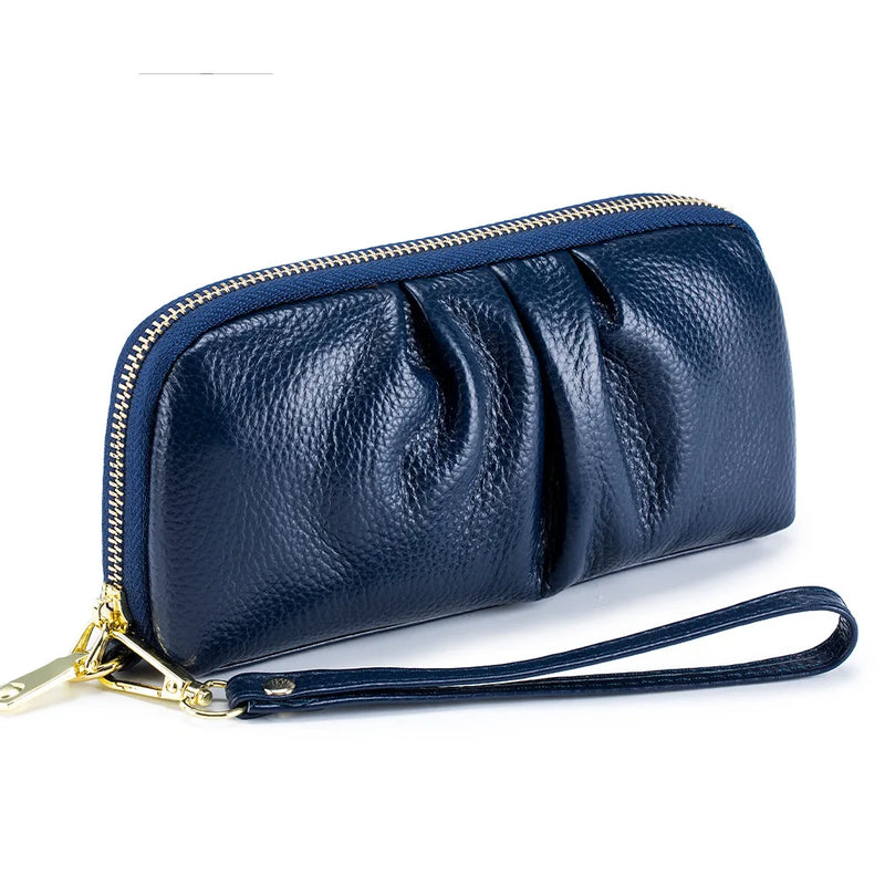 Cowhide Women Long Wallets Handbag Soft Leather Mobile Phone Bag Large Capacity