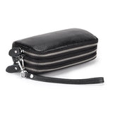 Cowhide Women's Handbag Three layer Zipper Wrist Bag Long Wallet