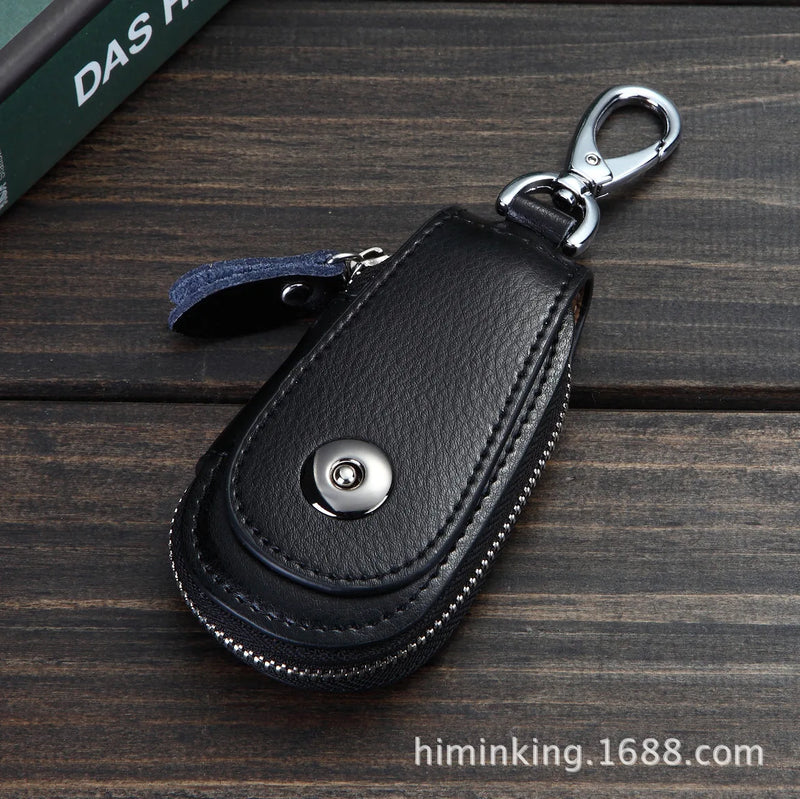 Zipper Cowhide Key Bag Waist Car Key Holder